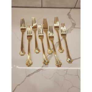 FB Rogers Gold Plated American Chippendale Set‎ Of 8 Dinner Forks
